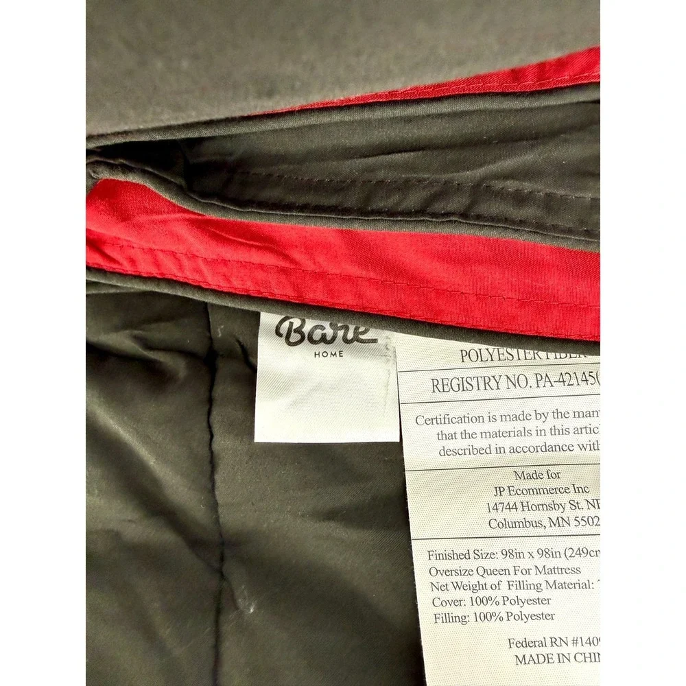Bare Home Reversible Queen Oversized Down Alternative Comforter Bedding Black Re